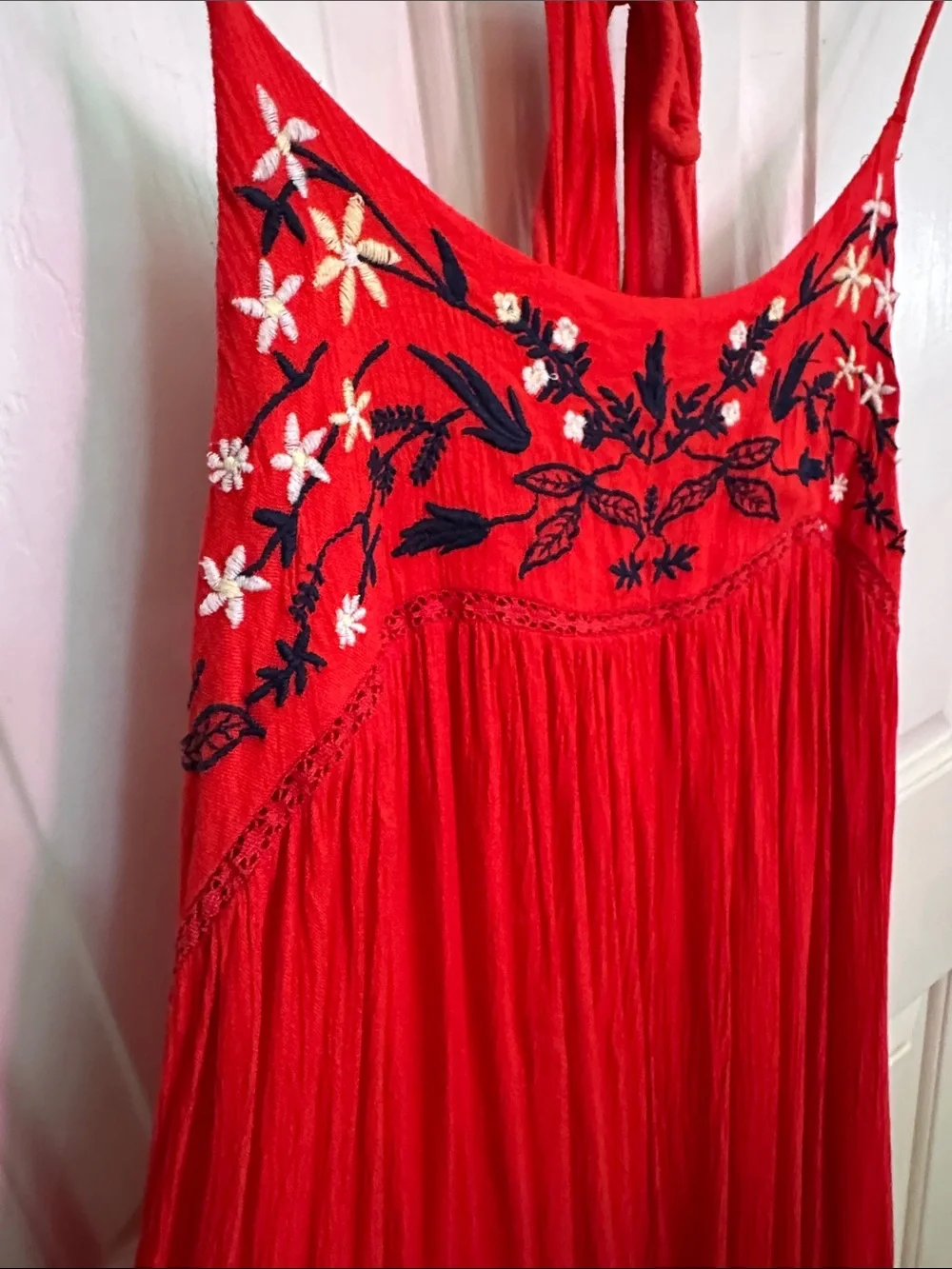 Abercrombie Small Red Embroidered Maxi Dress